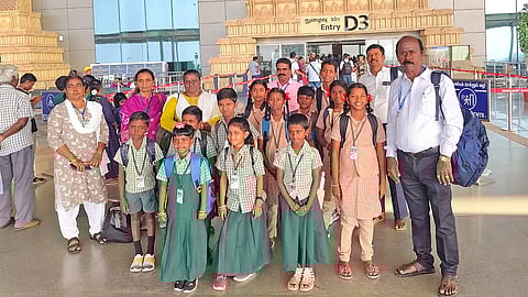 Six teachers accompanied the students, who flew from Tiruchy on an Air India flight on Saturday morning. 