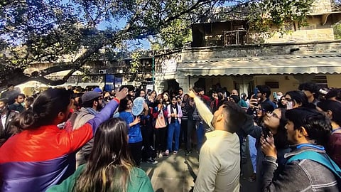 Protest image from Ambedkar University | (Pic: Sourced)