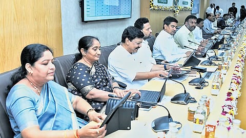 State Ministers take part in the Collectors conference held at the AP Secretariat in Velagapudi on Thursday. 