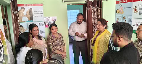Women and Child Development (WCD) Department Commissioner-cum-Secretary Dr Mrinalini Darswal visiting an Anganwadi centre in Mathil block.