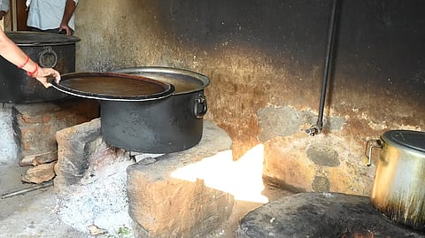 Food being cooked using firewood in a govt school in Sundargarh.