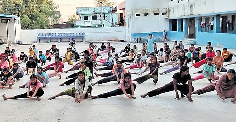 Girls government schools take part in a self defence programme
