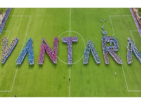 KISS students form 'Vantara logo' to celebrate Anant Ambani's birthday