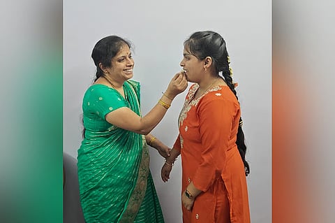 Aditi celebrates with her mother in Bengaluru on Thursday