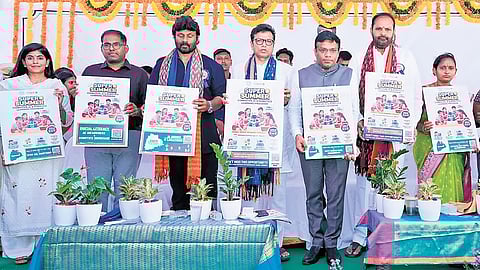 IT Minister D Sridhar Babu, along with senior officials, launches the summer camp on AI and robotics for government school children in Peddapalli district.