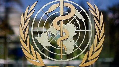 The logo of the World Health Organization is seen at the WHO headquarters in Geneva, Switzerland.
