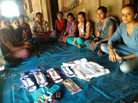 Ashwini conducted a workshop to train young girls to stitch their own cloth pads