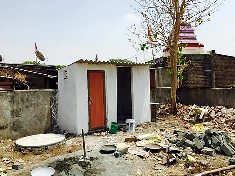 Toilet made using P-blocks manufactured by Binish's company