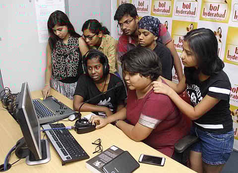 Students at the radio station| Pic: Sathya Keerthi