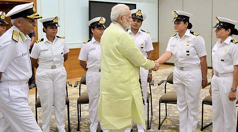 Prime Minister meets and wishes the six-member crew of INSV Tarini ahead of their adventure on the high-seas