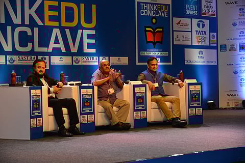 Zafar Sareshwala, Chancellor of the Maulana Azad National Urdu University, R Vaidyanathan, Chair at SASTRA Deemed University and Rakesh Sinha, Honourary Director of the India Policy Foundation,