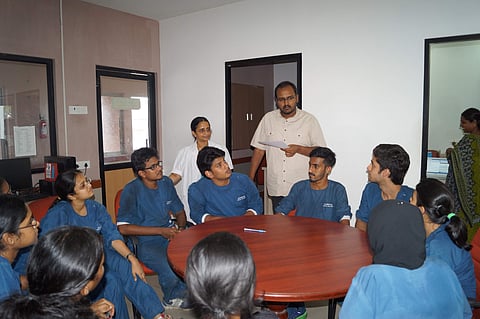 Dr Deepak Nallaswamy Veeraiyan during one of his lectures at Saveetha Dental College and Hospital (Pic: Saveetha University)