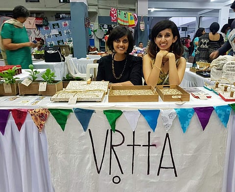 Sushmita Charlu and Namrata Cavale exhibiting their products in one of the exhibitions held at Bengaluru