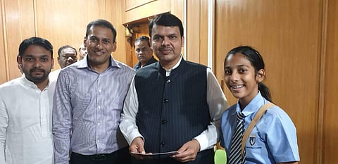 Riva flew down to India last week and distributed about a one-year stock of sanitary pads | Pic: Facebook/ Niranjan Davkhare