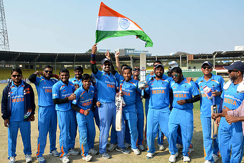 The Indian Blind Cricket Team pose for a photo post their 2018 Blind  Cricket World Cup win