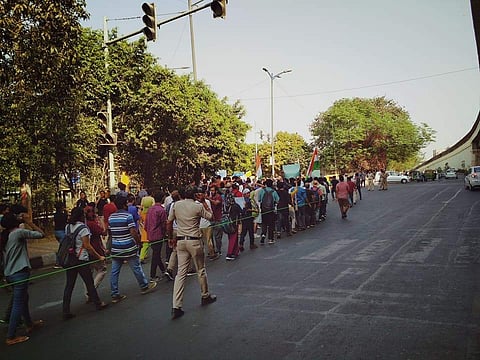 'We even waited at red lights and ensured than more than 60-70% of the road was free for vehicular traffic'- on lookers confirmed the students were absolutely peaceful