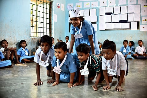 Students participating enthusiastically in the summer camp