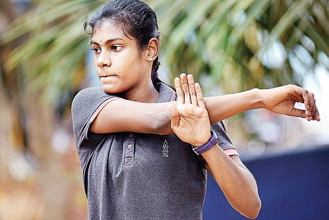Roshni K, a student of in St Francis Xavier Higher Secondary School, is a rising athlete. Photos: D Sampathkumar