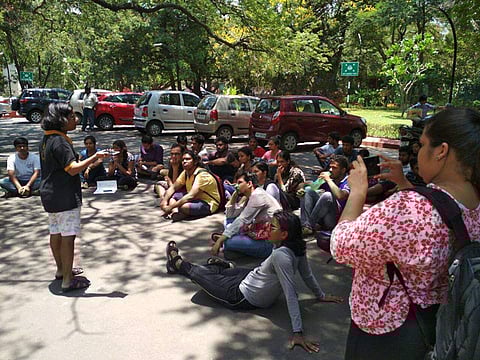 A bunch of IIT-Madras students held a 'Hug Day' in front of the office of the institute's Dean of Students to protest a recent incident of moral policing