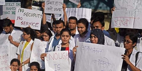 As a mark of protest, the doctors on Thursday worked wearing helmets