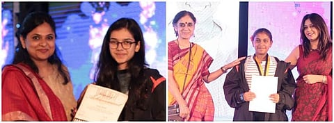 Adya and Gaayatrie receiving awards