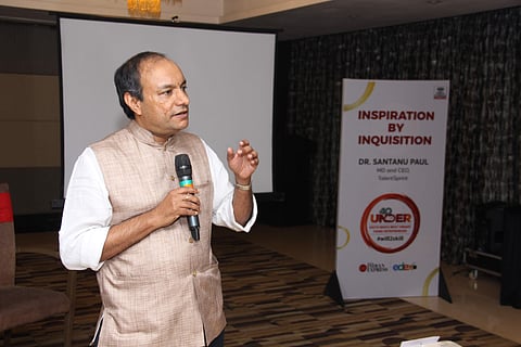 TalentSprint CEO Santanu Paul speaks at the TNIE Edex 40 under 40 start-up Summit in Hyderabad