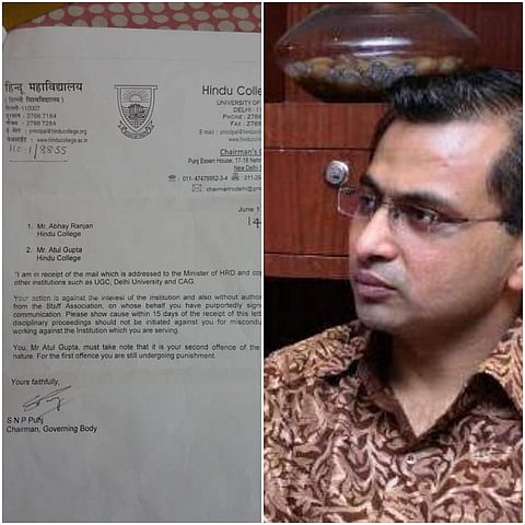 A letter sent in May triggered the Hindu College principal Anju Srivastava to send a show-cause notice to professor Atul Gupta