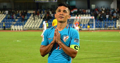 Sunil Chhetri thanking the fans after the match against Kenya