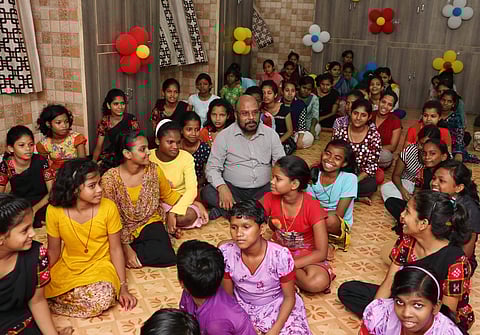 Aditya Mohanty with children at Adruta Home for Children