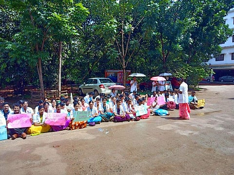 The students of SMIMS protesting against the administration