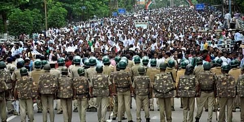 The teachers during a protest