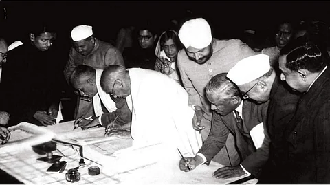 The signing of the Constitution of India (Pic: PTI)