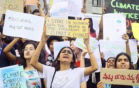 Students protesting at the Global Climate Strike (Pic: Pandarinath B)