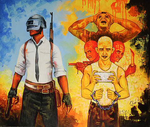 Anil Kumar's painting on PUBG will be exhibited in Bengaluru (Pic: Anil Kumar)