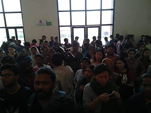 Former JNUSU President Sai Balaji said that the administration was lying and that Dean simply ran away (Pic: Facebook)