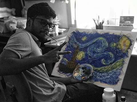 Pon Balaji with one of his art works (Pic: Pon Balaji)