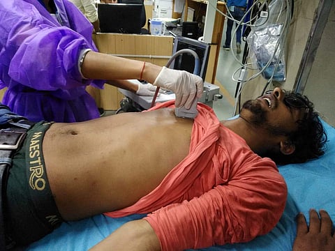 Shashi being treated at AIIMS (Pic: JNUSU)