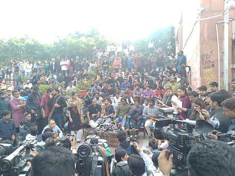 The press conference at Freedom Square (Pic: JNUSU)