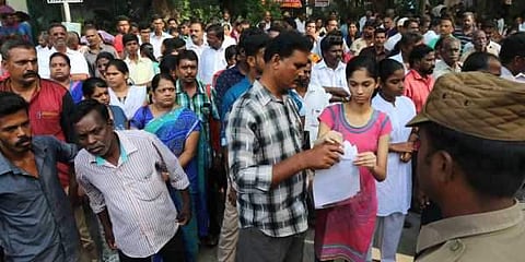 Students outside a NEET centre