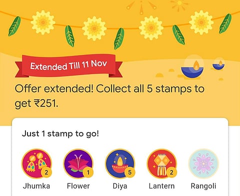 A screen capture of Google Pay India's Diwali stickers feature