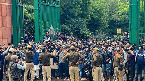 The students protesting on campus (Pic: PTI)