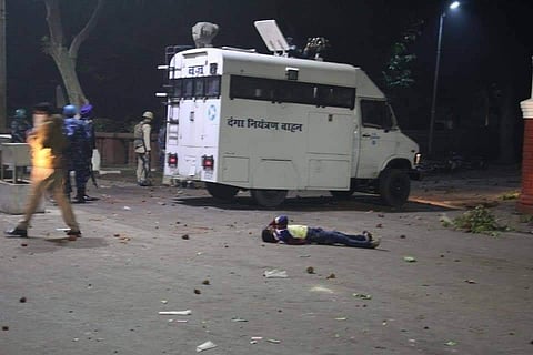 A scene from the protests at AMU