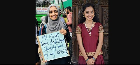 Indulekha during the protest and before