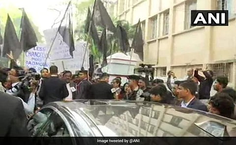 Governor's car being surrounded by the protestors (Pic: ANI)