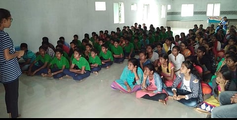 Ananya speaking to students about equality to create awareness (Pic: Ananya Moolemane)