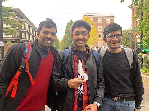 The winners of HackHarvard Global Hackathon (Left to Right): Dr. Shriram KV, Kowshik G and J Anudeep