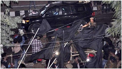 The agitating students wore black, raised black flags, burnt effigies and clamored anti-Modi, anti-BJP slogans in protest against the controversial Citizenship (Amendment) Bill, 2016