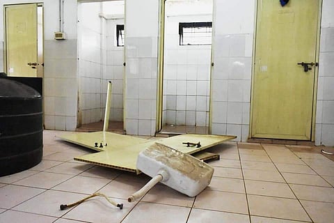 The BTech hostel washroom after the clash (pic: Facebook/ Fraternity Movement - CUSAT )