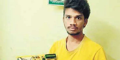 S Sai Teja, 22, from Jagtial is a self taught innovator who learnt all about electronics by reading books on the internet (Pic: TNIE)
