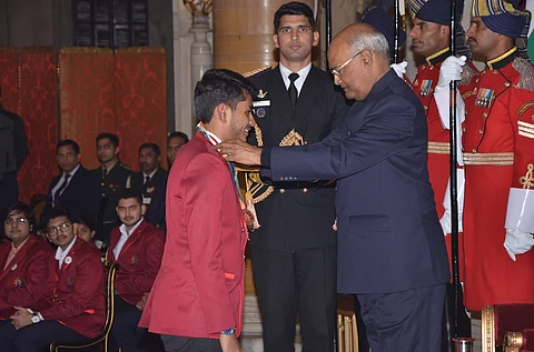 Mohammed Suhail Chinya Salimpasha was awarded  Pradhan Mantri Rashtriya Bal Puraskar by President Ramnath Kovind (Pic: Md Suhail CS)